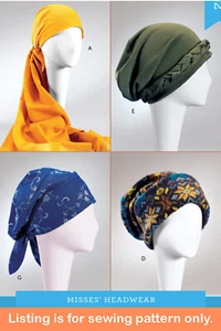 SEWING PATTERN Sew Women Head Scarf Scarves Turban Kerchief Hat Slouch Wrap 9300 - Picture 1 of 3