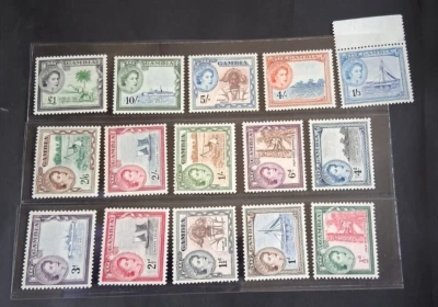 GAMBIA 1953 QE II  1/2d to £1 SG 171 - 185 Sc 153 -167 pictorial set 15 MNH - Image 1 of 2