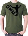 Conquer T-Shirt Fitness Training Sports Champion Clothing Tee Top Mens Arnold
