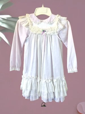 Vestido de fiesta vintage Bryan Delantal 6 niñas púrpura y blanco con volantes de encaje talla 6x Foto 1 de 4