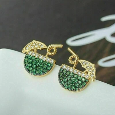 1.98 Ct Round Simulated Emerald Drink Glass Stud Earrings 14k Yellow Gold Plated - Image 1 of 4