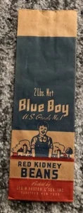 Grocery Store Bag Blue Boy Red Kidney Beans Vegetable Legumes Paper Bag 1940s - Picture 1 of 4