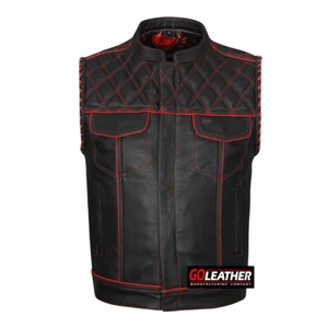 MOTORCYCLE CLUB VEST RED THREAD PREMIUM LEATHER VEST GOLEATHER MERCILESS VEST - Picture 1 of 14