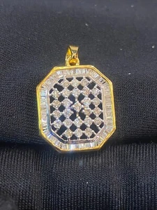 Pave 1,85 Carati Rotondo Baguette Naturale Diamanti Ottagono Ciondolo In 14K Oro - Foto 1 di 12