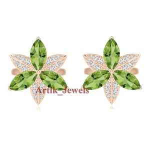 Natural Peridot Gemstone With 14K Rose Gold Plated Silver Cufflink #1171 - Picture 1 of 10