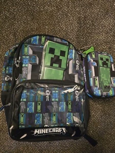 Minecraft Creeper 17" Backpack Set Clear Pocket Pencil Box, Keychain Set NWT - Picture 1 of 8