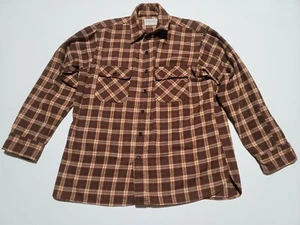 Vintage JC Penney Mens Plaid Heavy Flannel Long Sleeve Shirt Dark Brown USA L - Picture 1 of 7