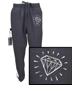 MENS PRINT DIAMOND FUNNY DOPE FLEECE JOGGER DRAWSTRING HEAVY WEIGHT SWEAT PANTS - Picture 1 of 10
