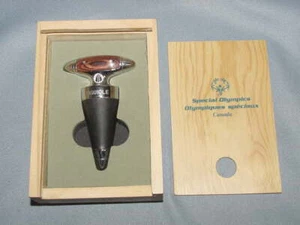 Laguiole Stainless Steel Wine Stopper Wood Accents Box Cone Type Bottle Olympics - Picture 1 of 8