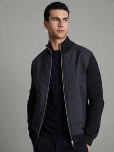 Giacca ibrida trapuntata e maglia REISS Trainer $290 | Navy | XXL - Foto 1 di 10