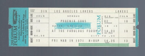 JERRY WEST NIGHT VINTAGE 1971 NBA LOS ANGELES LAKERS BASKETBALL FULL TICKET Cover