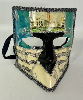 Hand Printed Venetian Mascarade  Face Mask Made in Italy Venezia Maradi Gras - Image 1 of 4
