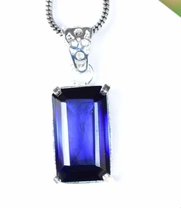 40.90 Ct Natural Blue Sapphire Radiant 925 Sterling Silver Pendant Certified - Picture 1 of 9