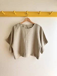 BLACK CRANE washed natural flax linen woven boxy shirt top blouse USA made M - Picture 1 of 6