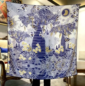 70% Cashmere 30% Silk Scarf Red tree Print Double Face Wrap Shawl 135X135cm new - Picture 1 of 11