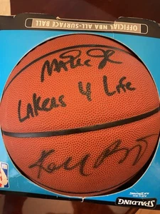 Kobe Bryant & Magic Johnson Signed Ball With “Lakers 4 Life” Inscr. BAS/PSA - Picture 1 of 5