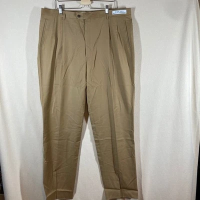 NWT Bachrach 140s Wool Cashmere Pants 42W Unhemmed Camel Pleated Lightweight - Image 1 of 4