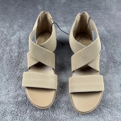 Sandalias de cuña Mia Chelsia cruzadas elásticas correa al tobillo para mujer 10 beige  Foto 1 de 4
