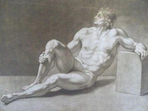 Akademische männliche Nacktstudie - Mezzotinto - männlicher Akte Barock - 1800 - Picture 1 of 4