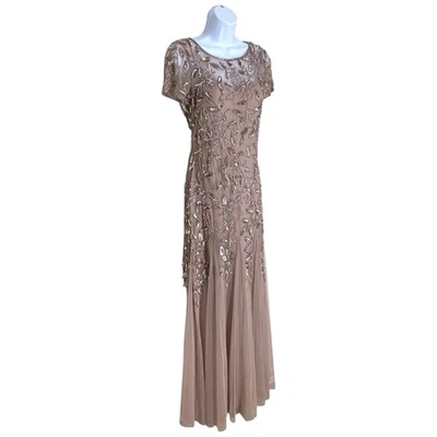 Vestido para mujer Adrianna Papell talla 2 floral con cuentas sirena Godets oro rosa transparente Foto 1 de 4