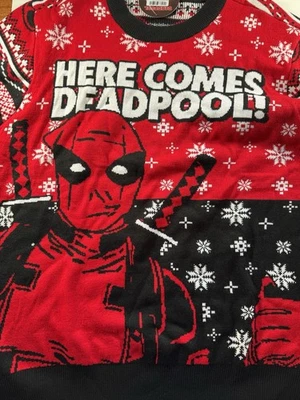 Suéter de Navidad de vacaciones talla 2XL para hombre ¡Marvel Here Comes Deadpool! Foto 1 de 4