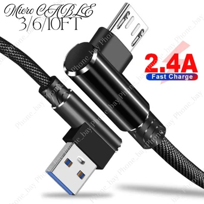 Micro USB Cable 90 Degree Right Angle Charging 3/6/10Ft For Samsung Android Lot - Image 1 of 4