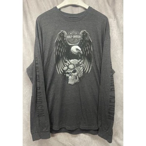 VTG 2XL Harley Davidson Longsleeve Shirt Eagle Flames Skull Y2K Tattoo Tee - Picture 1 of 11