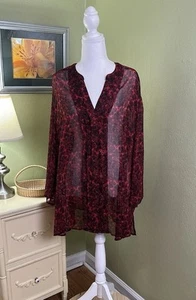Maggie Barnes For Catherines Top Womens 2X Blouse Tuxedo Ruffled Sheer Paisley - Picture 1 of 6