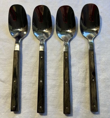 Skandia Spoons China 089 Set Of 4 Teak Handles Stainless Steel MCM Vintage - Image 1 of 4
