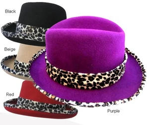 Women Lady  100%  Wool Felt Hat Leopard Print - Picture 1 of 6