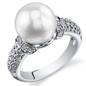 Dazzling Freshwater Cultured White Pearl Ring (8.5-9mm) Sterling Silver - Picture 1 of 3
