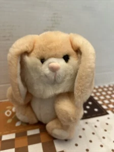 Vintage 90s Small Peach & White Long Ear Bunny Rabbit Plush Easter Figure Toy - Picture 1 of 4