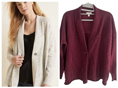 Cardigã de cashmere reciclado Garnet Hill um botão •XS• Suéter Pointelle $249 - Imagem 1 de 4