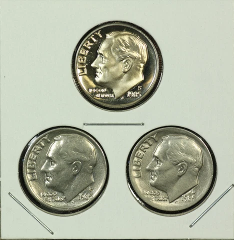 1985 PDS Roosevelt Clad Dime Three (3) Coin Set. Gem Proof & Uncirculated. # 128 Cover