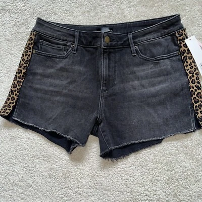 Pantalones Cortos Vaqueros Negros Exclusivos AQUA Bloomingdale’s Corte Borde Leopardo Talla 29 Foto 1 de 4