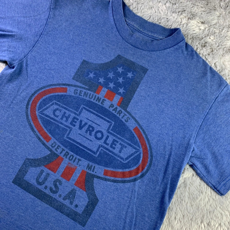 Camisa Chevrolet Para Hombres Pequeña Azul Manga Corta Detroit Mich EE. UU. #1 GM Camiseta Chevy Foto 1 de 4