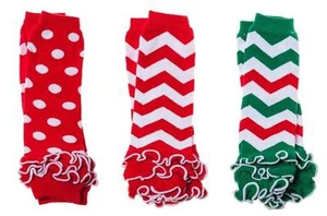 Red Green Holiday Christmas Polka dot Chevron Ruffled Leg Warmers - Picture 1 of 4