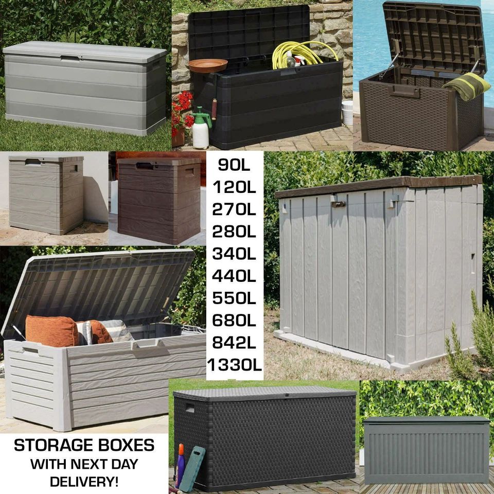 Outdoor Garden Storage Box Plastic Cushion Shed Box 90/120/270/280/550/640/842L - Image 1 of 1