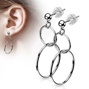 Dangle Earrings - Double Hoop with Ball Stud - Hypoallergenic Steel - BOXED