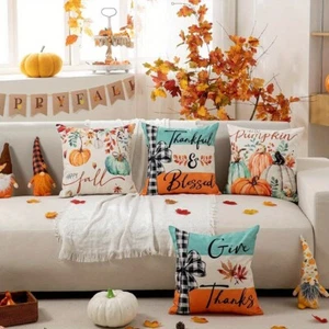 4pcs Autumn Pumpkin Throw Pillow Covers Thanksgiving Sofa Home Party Decor - Picture 1 of 19