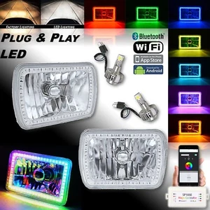 Par de bombillas LED 7x6" Bluetooth RGB SMD Color Chasing Halo 360° H4 - Imagen 1 de 12