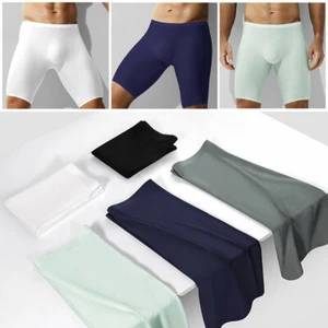 Men Ice-Silk Underwear Long Leg Boxer Briefs Trunk Sport Shorts Breathable - Picture 1 of 26