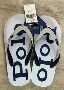NWT Polo Ralph Lauren Womens Sandals Blue White 7B Flip-Flop Polo Logo Thong - Picture 1 of 6