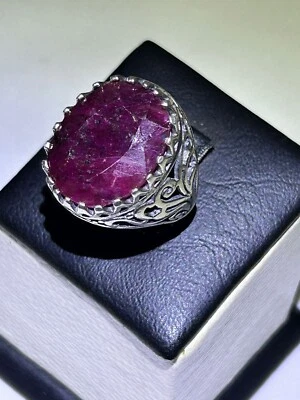 Modern Men Silver 925 Ring Natural African Ruby  Handmade Design ياقوت افريقي - Image 1 of 4