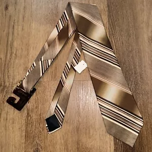 NOS Vtg 60s 70s Mens Tie Wembley Necktie Polyester Brown Striped Deadstock NEW - Picture 1 of 7