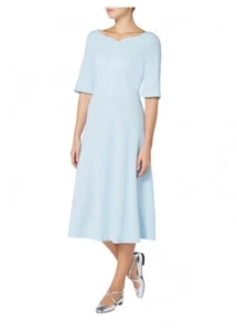 GOAT Midi Dress Size UK 8 Fit & Flare Sweetheart Neck Lined - Powder Blue - Picture 1 of 5