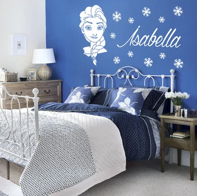 ELSA FROZEN Style Wall Sticker Decal With Personalised Name & Snowflakes - Image 1 of 4