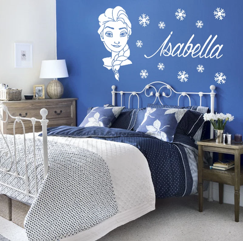 ELSA FROZEN Style Wall Sticker Decal With Personalised Name & Snowflakes - Image 1 of 4