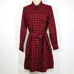 NWT Brooks Brothers Red Fleece Shirt Dress Sz 2 Button Front Self Tie Logo - Picture 1 of 19