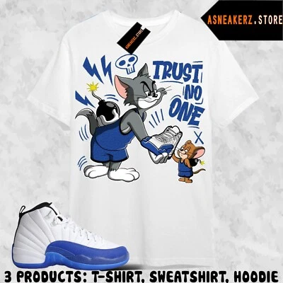 Shirt Match AJ 12 Blueberry Sneaker Matching Trust No One Cat Mouse Tee T-Shirt - Image 1 of 4